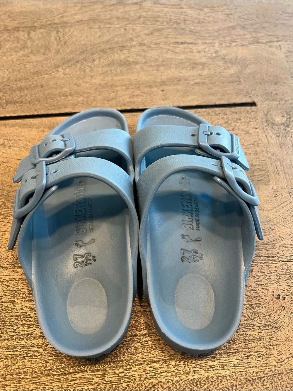 Birkenstock Arizona EVA Kids Blue Two-Strap Buckle Slide Sandals EU 27 US 9